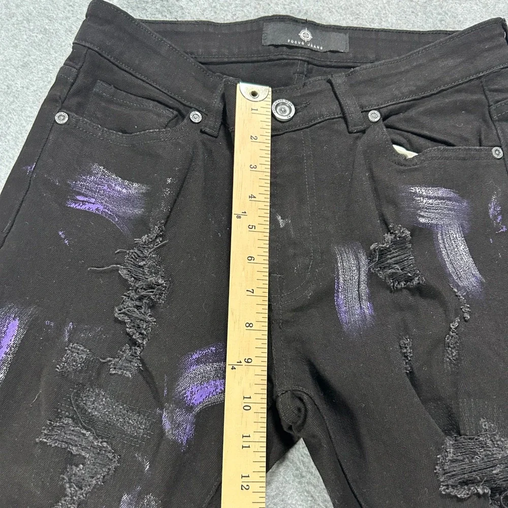 Focus Jeans Distressed Pants Mens 32 Black Purple Paint Splatter Streetwear